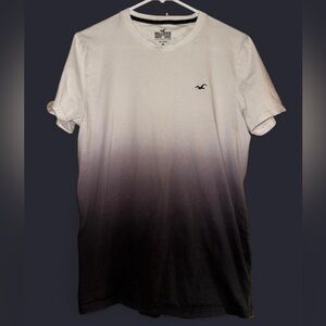 Hollister Men's White to Black two tone / gradient Crew Tee with Navy Logo